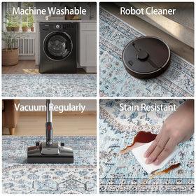 DCX Blue 5x7 rug soft low-pile surface stays comfortable underfoot.