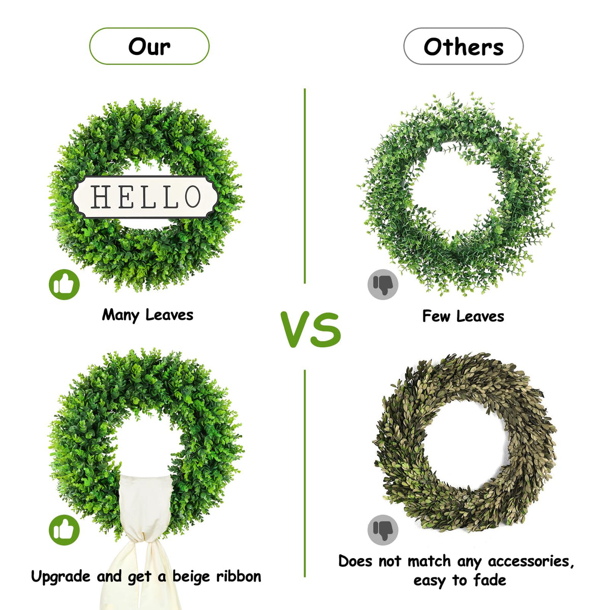 DDHS 20-inch wreath shows full appearance with adjustable leaves