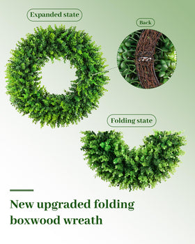 DDHS boxwood wreath with summer upgrade grapevine materials for natural look