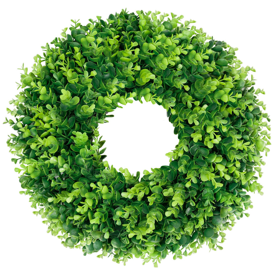 DDHS Boxwood Wreath front door view showing lush greenery for year-round curb appeal