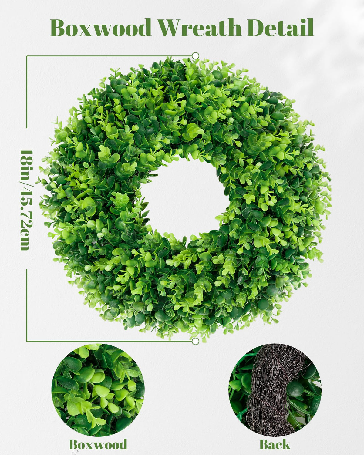 DDHS Boxwood Wreath close-up leaves highlighting handmade texture for authentic farmhouse charm