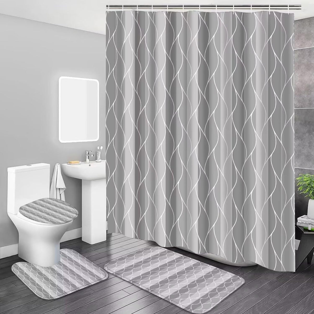 DDQQ bathroom decor set displayed on the rack shows coordinated style and easy upgrade