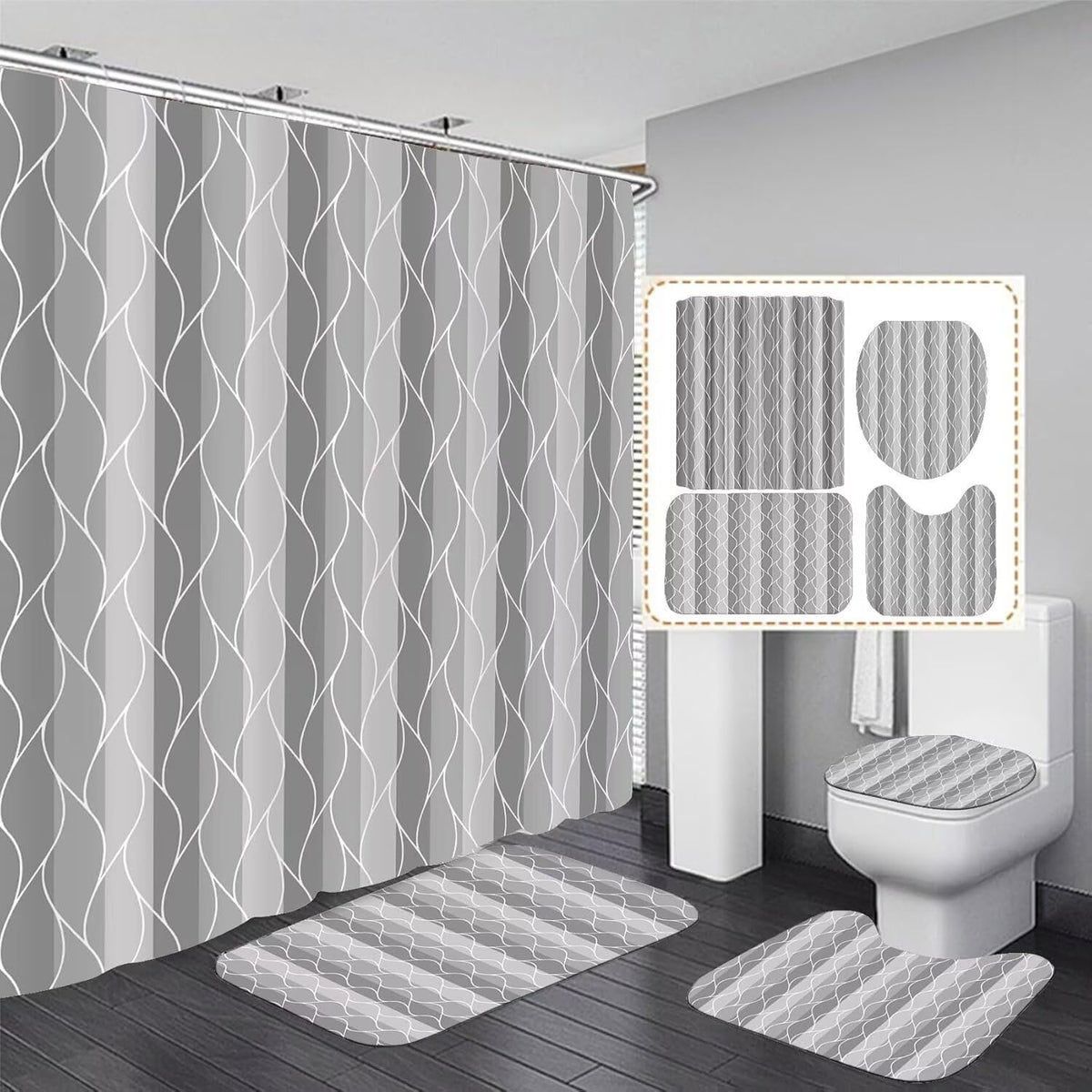 DDQQ grey shower curtain with 70x70 inch coverage for a modern bathroom refresh