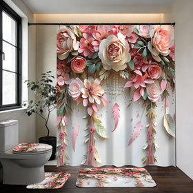 DDQQ pink flower bathroom mat with non-slip backing stays in place and soaks up moisture
