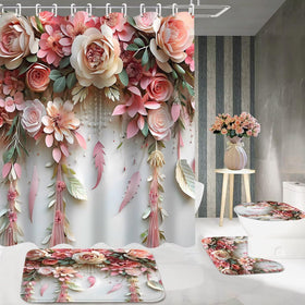 DDQQ pink flower U-shaped bathroom rug adds softness near the basin and shower