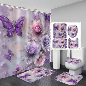 DDQQ purple glitter floral shower curtain with vibrant pattern helps keep walls dry.