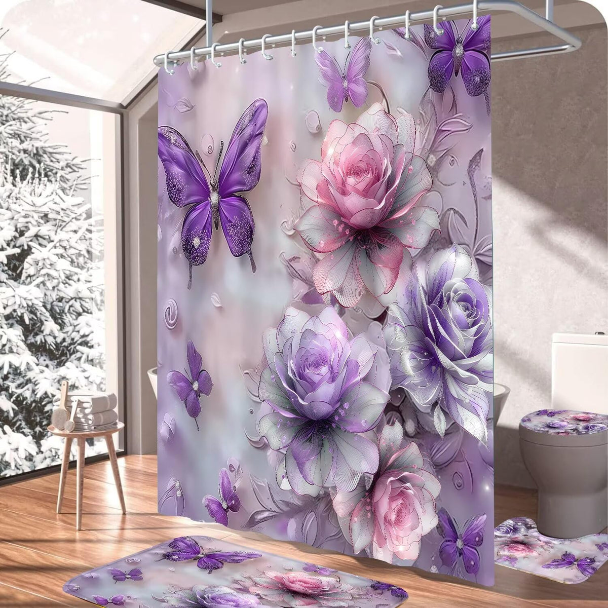 DDQQ shower curtain with 12-hook set installs easily for a neat drape.
