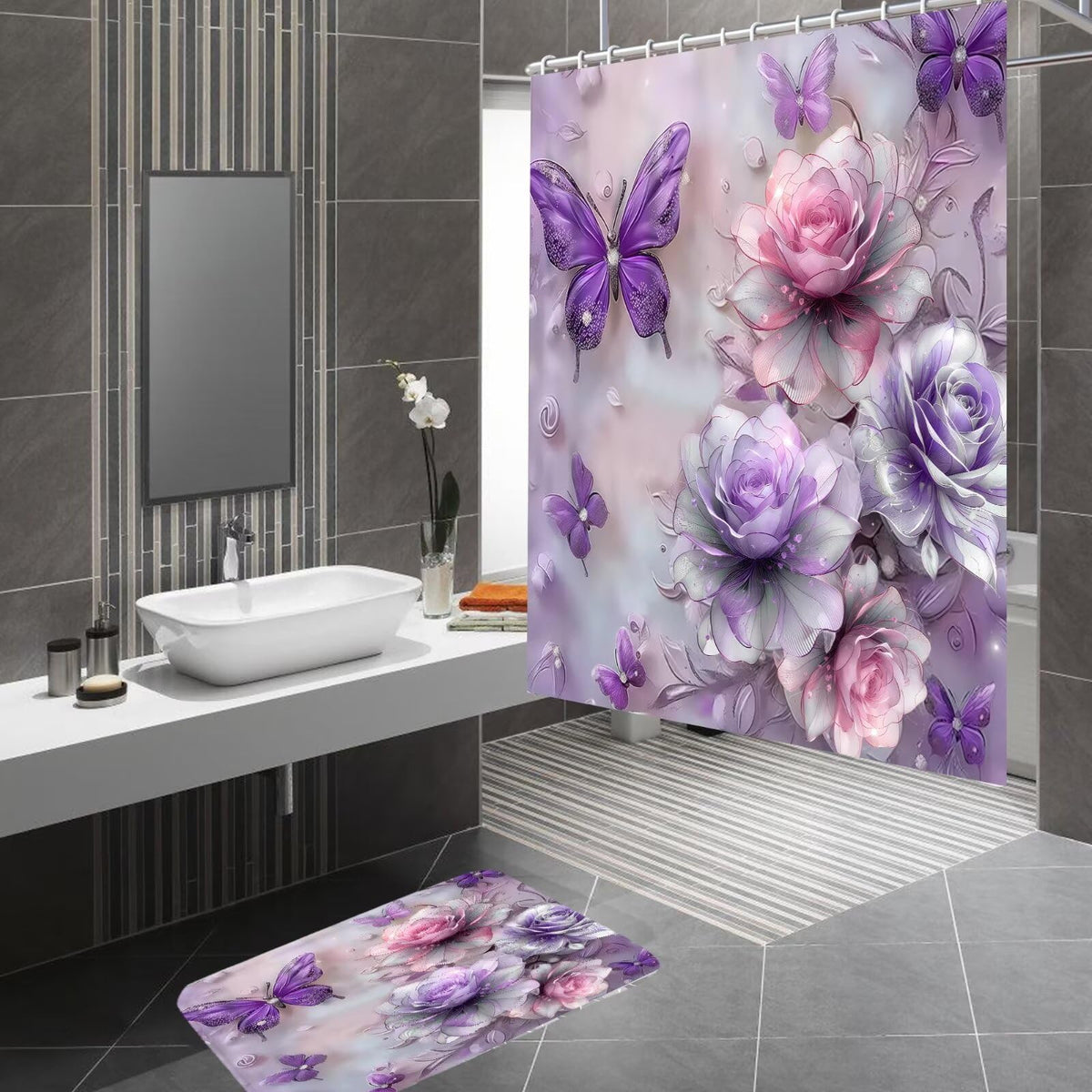 DDQQ toilet lid cover completes a coordinated bathroom look.