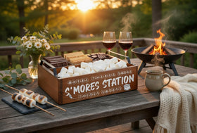 DEALZOOM Smores Station durable wood construction for outdoor use.