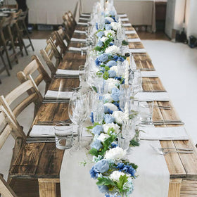 DearHouse silk peony garland 6ft blue and white adds color to receptions