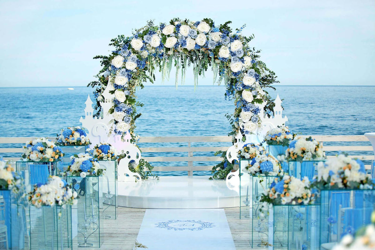 DearHouse silk peony garland 6ft purple and white enhances arches and stairways