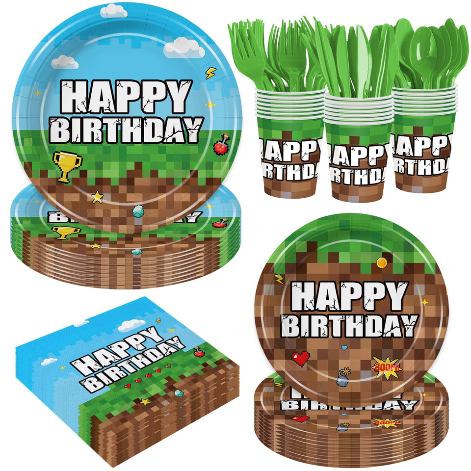 DEAYISTY green pixel plates offer bold game-inspired dinnerware with easy cleanup for kids' parties.