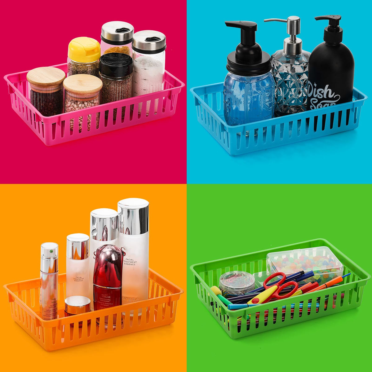 DEAYOU stackable storage trays save space on shelves and desks.