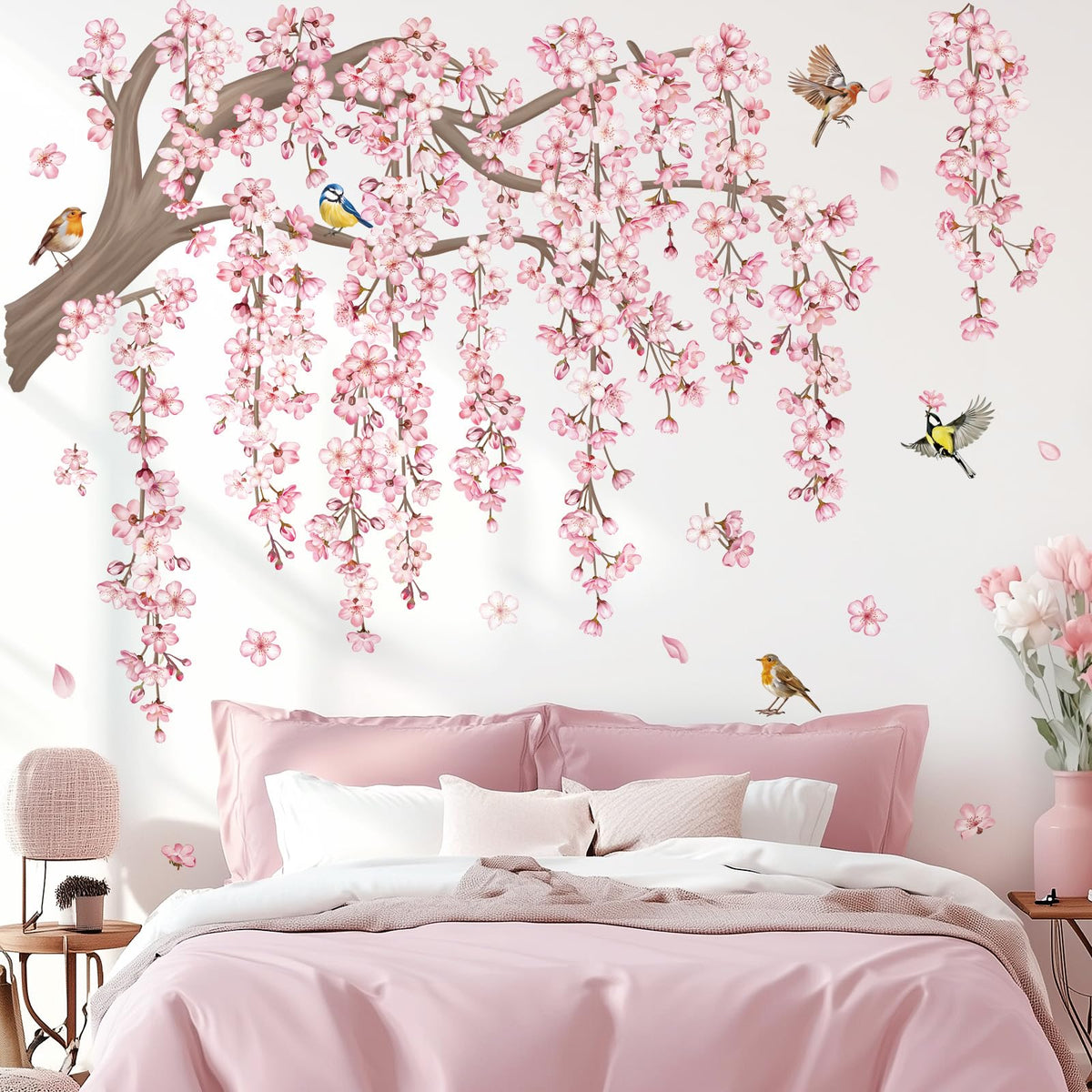 DecalMile cherry blossom tree wall stickers add whimsy and color to living spaces