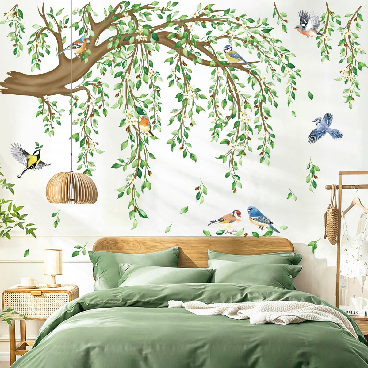 decalmile large hanging vine tree branch wall sticker adds lush focal point for living room ambience