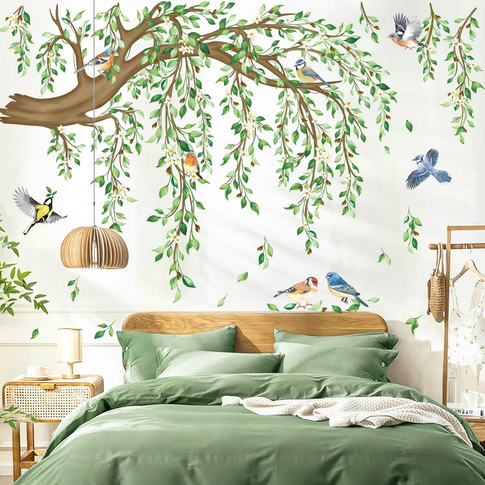 decalmile large hanging vine tree branch wall sticker adds lush focal point for living room ambience