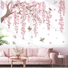 DecalMile large pink flower tree branch wall decals brighten walls and create a soft focal point