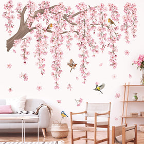 DecalMile living room decor with birds and blossoms creates a serene backdrop