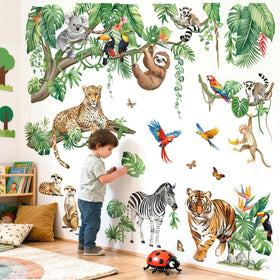 DecalMile XXL safari tiger wall sticker adds vibrant jungle decor to a nursery.