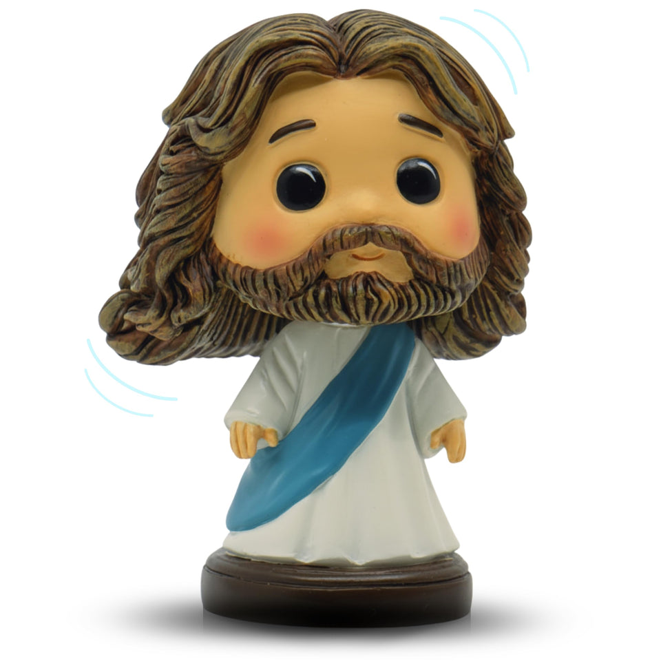 DECCED Jesus bobblehead on car dash provides daily inspiration.