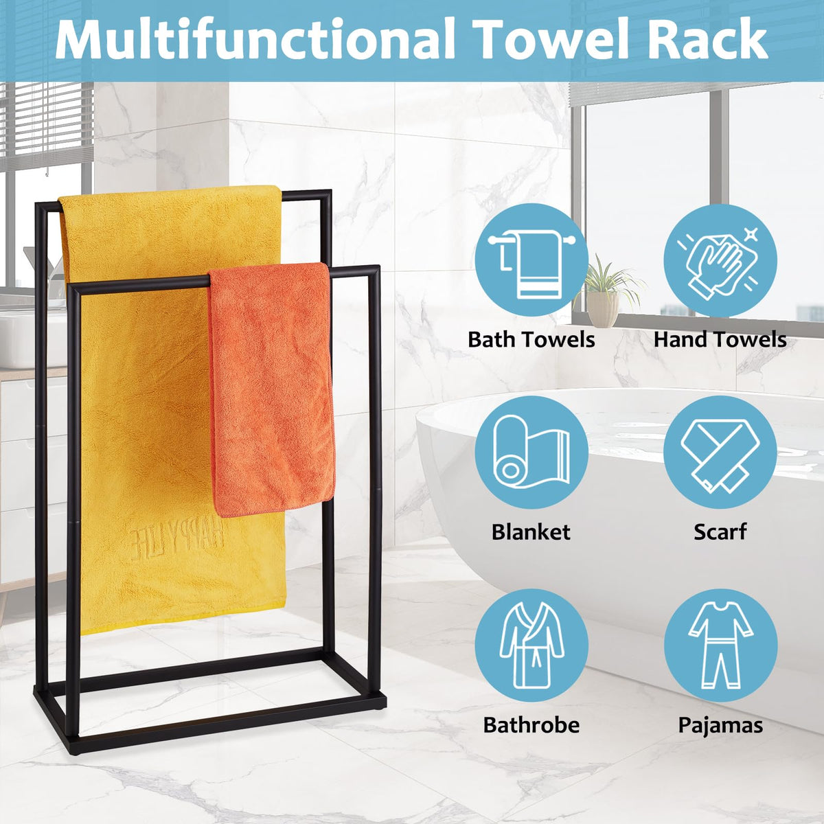 DECLUTTR towel rack stand matte black finish resists scratches and rust