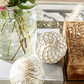 Deco 79 white dolomite vase filler set enhances coastal decor