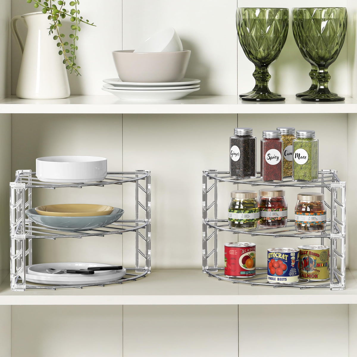 Deco Brothers compact kitchen organizer stores pans lids and dishes neatly.