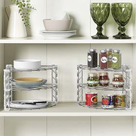 Deco Brothers compact kitchen organizer stores pans lids and dishes neatly.