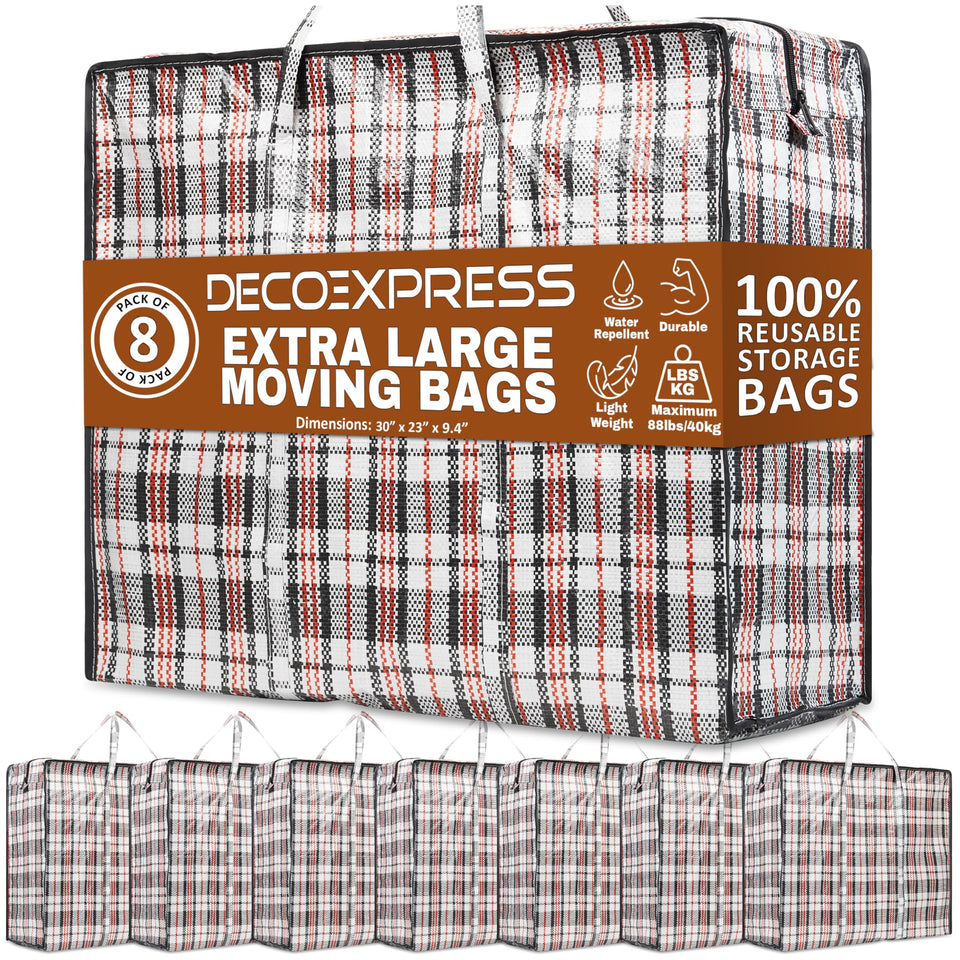 DECO EXPRESS 8-pack heavy-duty moving bags for durable clothes storage and easy relocation
