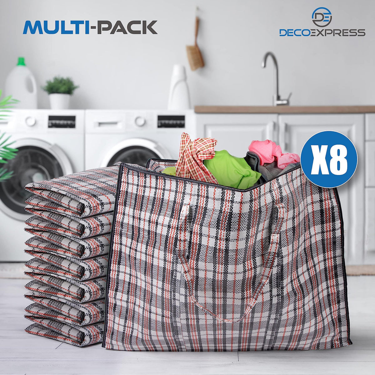 DECO EXPRESS large clothes storage totes offering reusable, space-saving packing