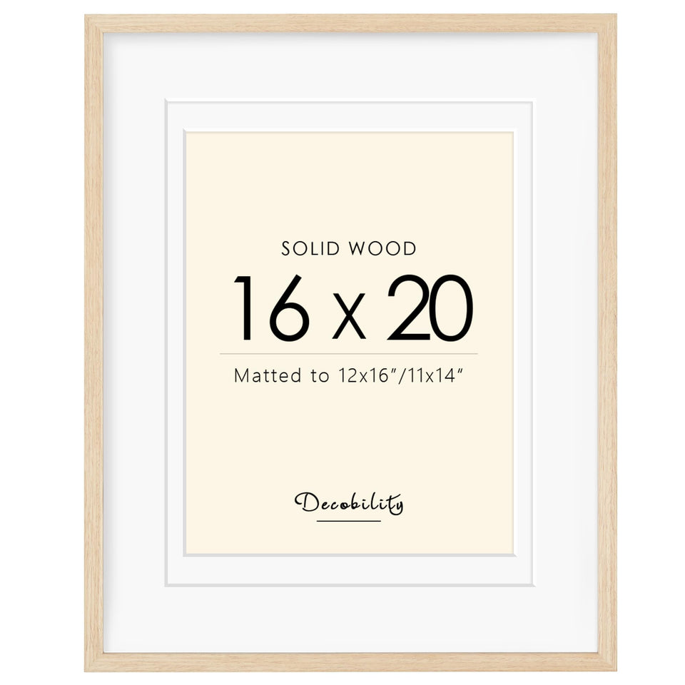 Decobility 16x20 frame front view in oak finish showcases durable, timeless display.