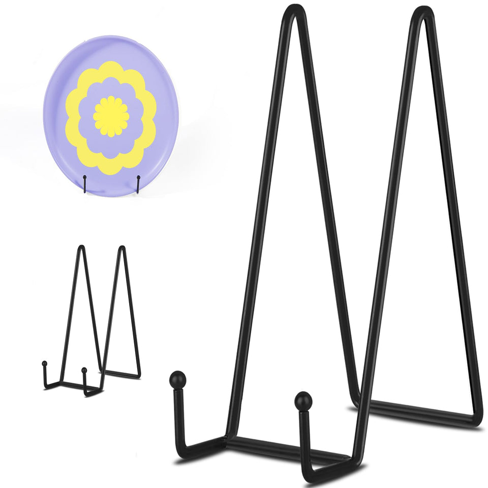 Decolore 3 Pack 12-Inch Black Picture Stand front view stable display for photos and plates