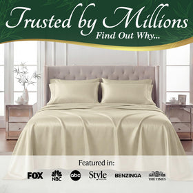 DECOLURE bamboo sheets deep 17-pocket design fits taller mattresses securely.