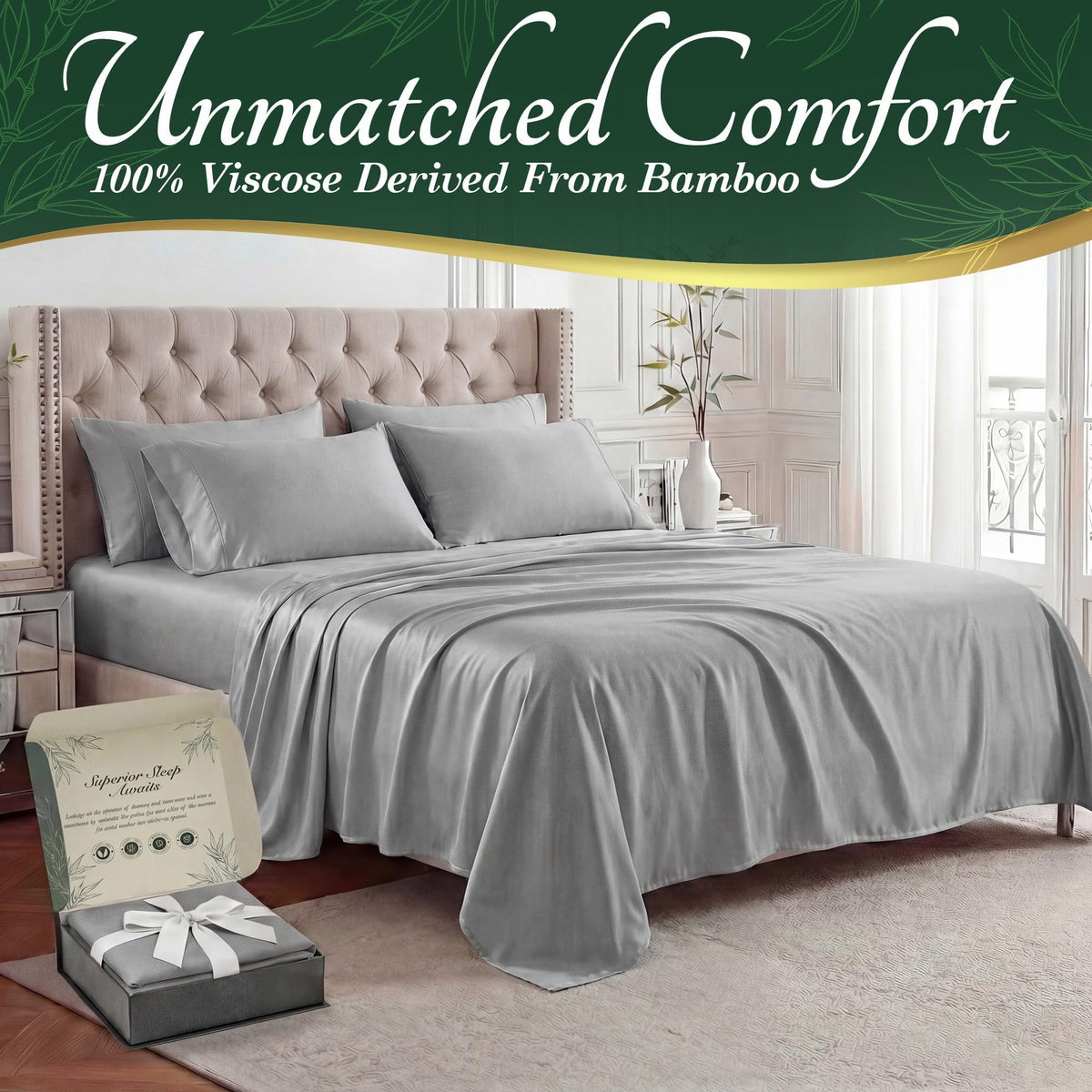 Decolure bamboo sheets fitted sheet king 17-pocket provides secure fit for deep mattresses