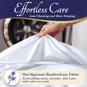 DECOLURE deep-pocket fit demonstrates secure, wrinkle-resistant surface on deep mattresses.