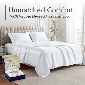 DECOLURE bamboo king fitted sheet with 17-inch pocket fits thick mattresses securely.