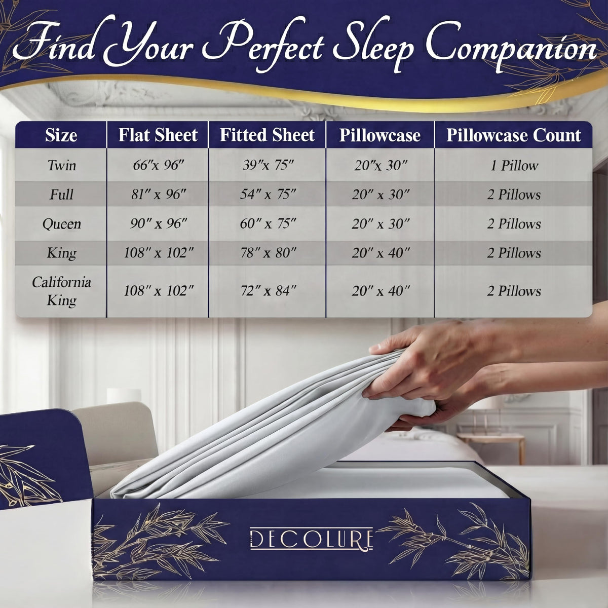 DECOLURE OEKO-TEX label emphasizes safe, tested materials for peaceful sleep.