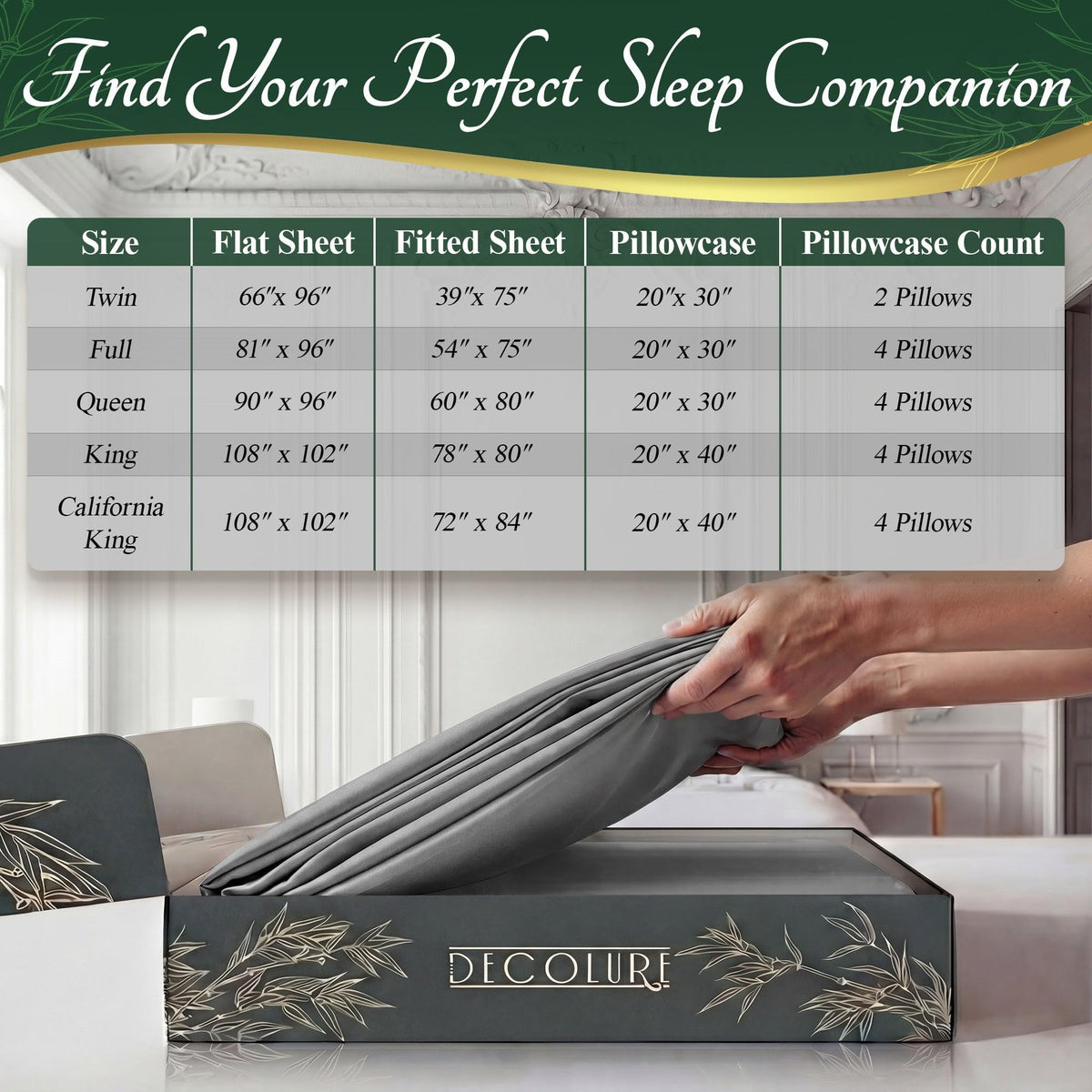 Light grey color and luxurious texture of Decolure king set completes a timeless bed