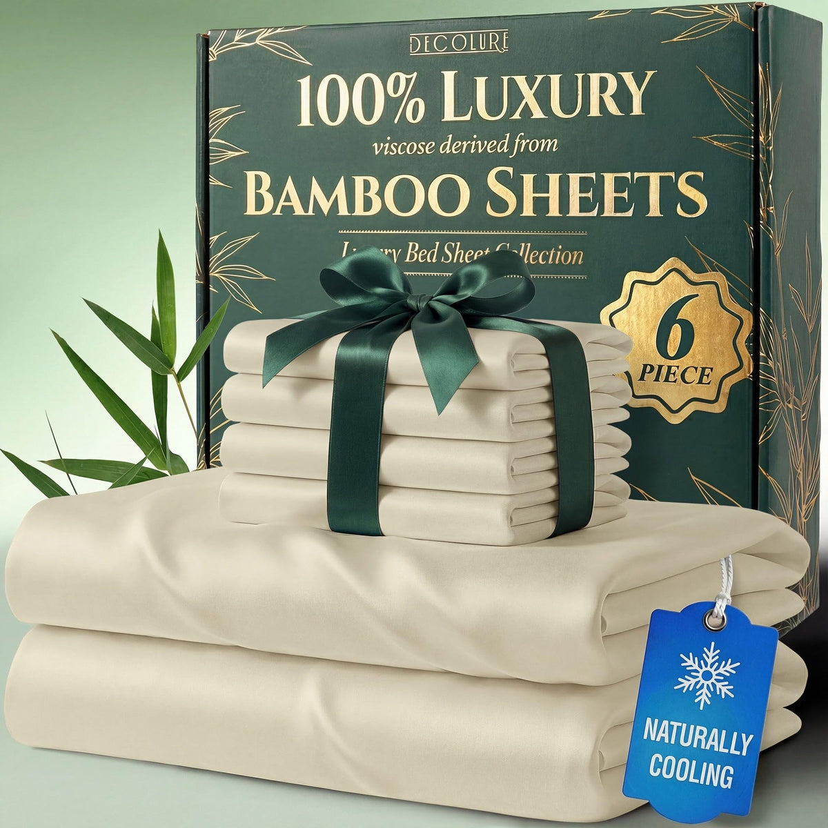 DECOLURE bamboo sheets flat sheet highlights silky softness and cooling comfort for all-night sleep.