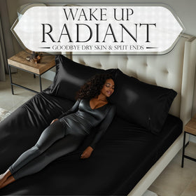 DECOLURE black satin sheet on bed creates a sleek hotel-like look