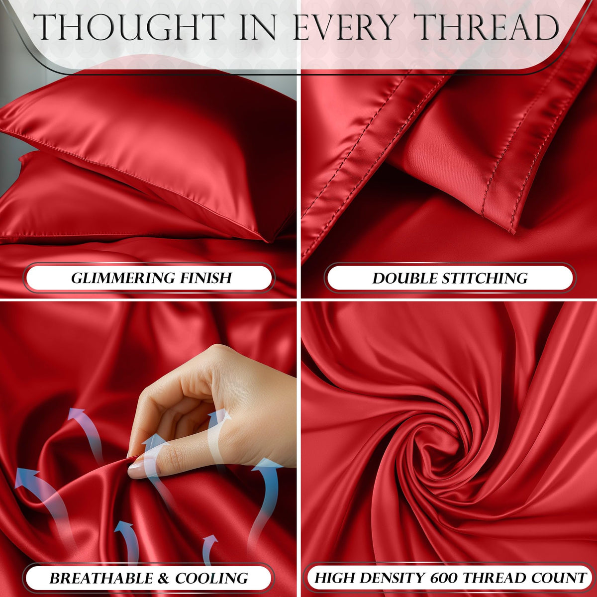 DECOLURE satin fitted sheet red with deep pockets keeps sheets in place