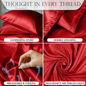 DECOLURE satin fitted sheet red with deep pockets keeps sheets in place