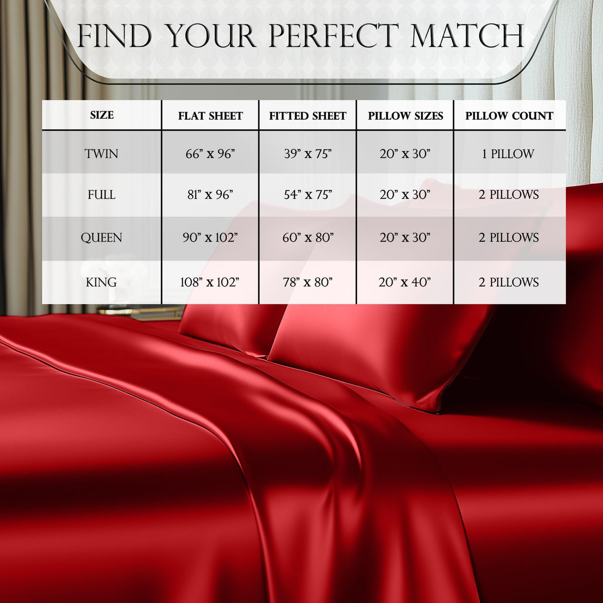 DECOLURE hotel-inspired satin bedding in red adds a luxe touch to any bedroom