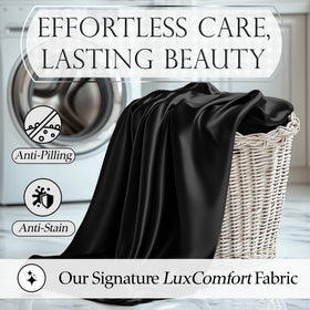 DECOLURE satin sheet set packaging showcases complete 4-piece convenience.