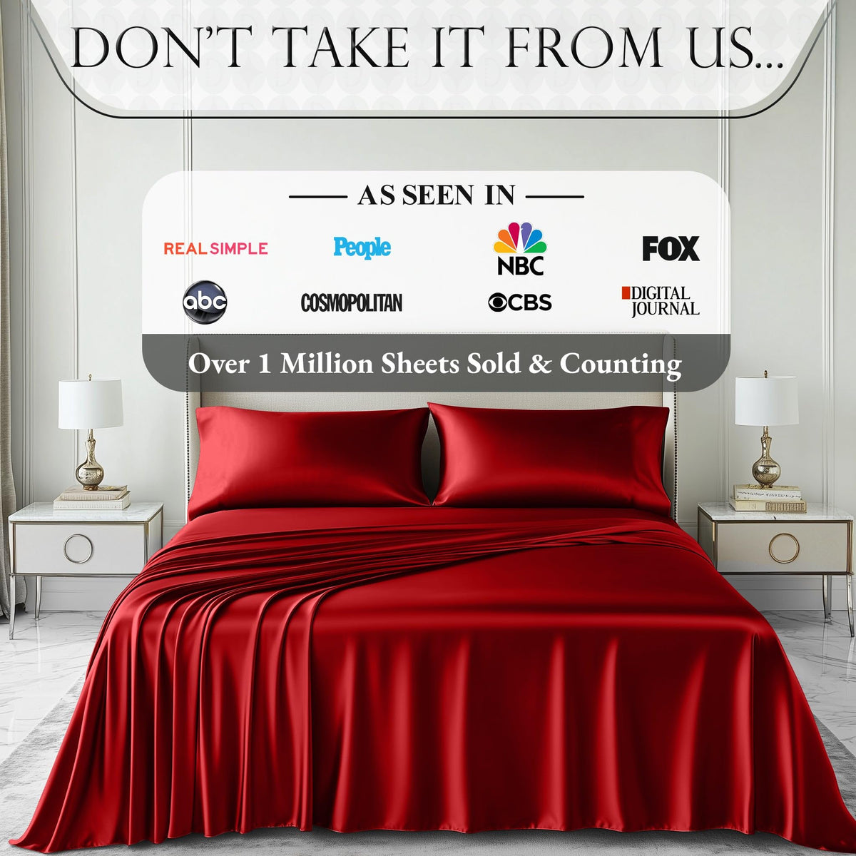 DECOLURE satin wrinkle-free red bedding maintains a neat look all night
