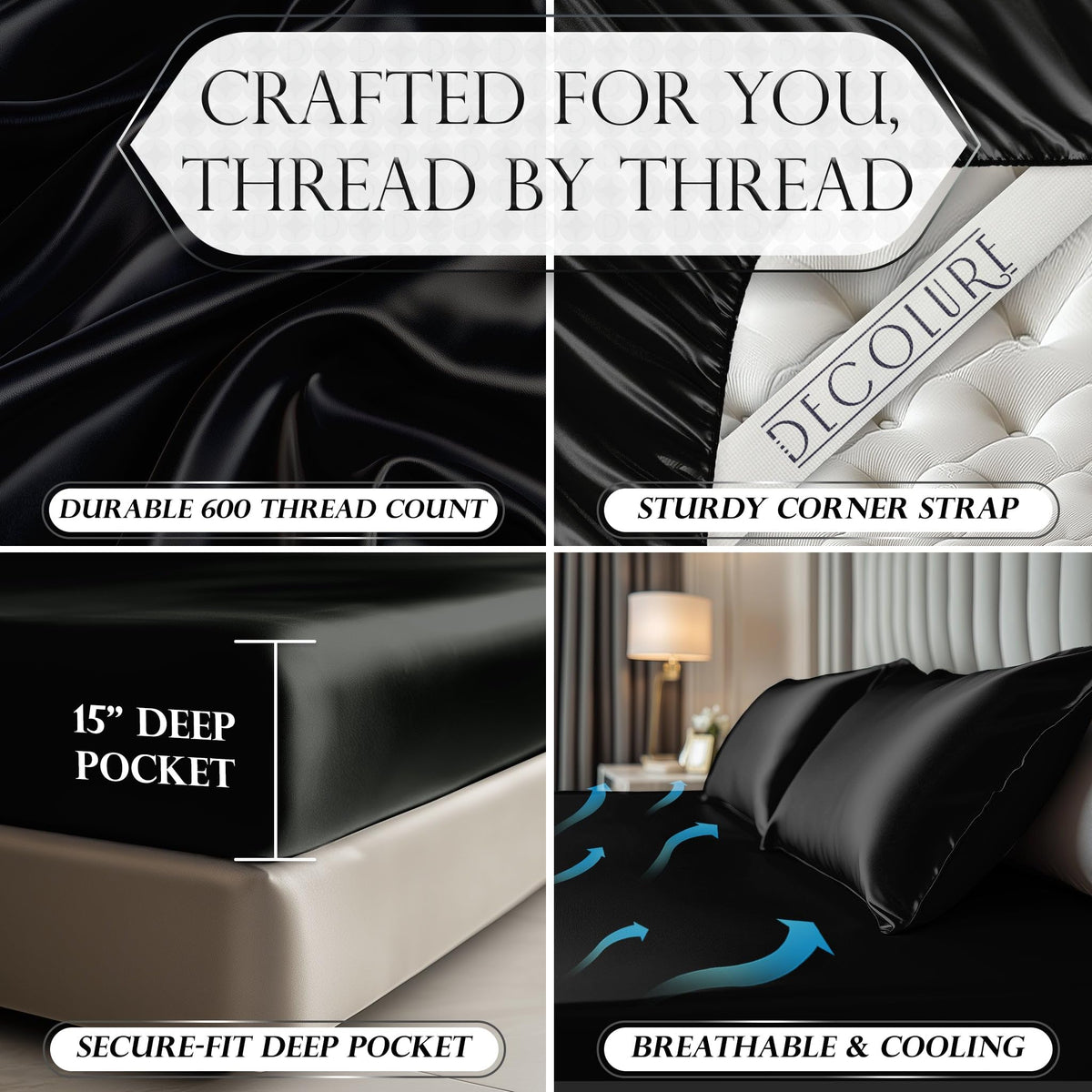 DECOLURE satin fabric close-up showing soft sheen ideal for gentle nights