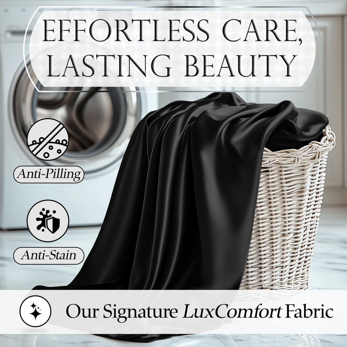 DECOLURE satin wrinkle-free technology keeps sheets looking fresh