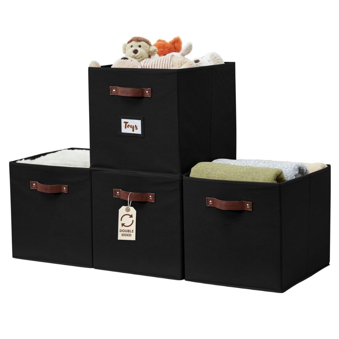 DECOMOMO storage basket on Kallax shelf with front label for easy organization