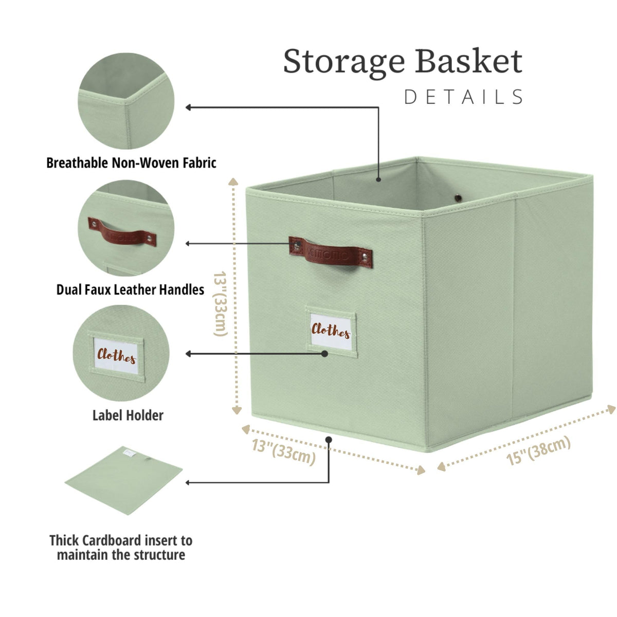 DECOMOMO sage green basket with double handles for easy lifting and transport.