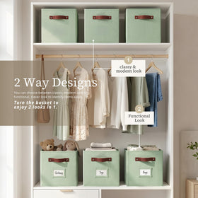 DECOMOMO durable non-woven fabric sage green basket resists dust and wear.